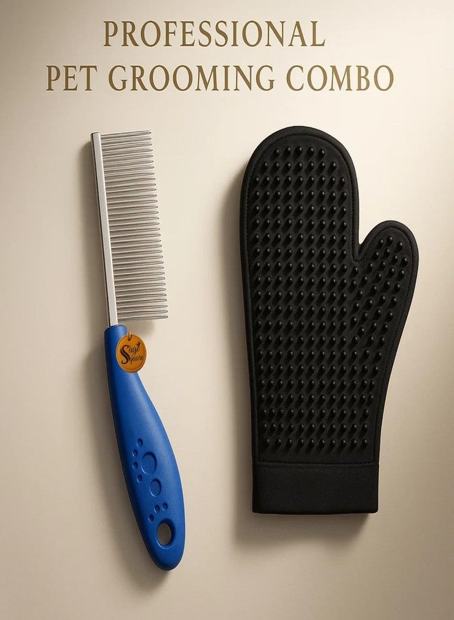 سايج سكوير مشط تنظيف الحيوانات الأليفة من سيج سكوير ذو وجه واحد وقفاز مطاطي مزدوج الجوانب لإزالة الشعر الزائد | أداة لإزالة التشابك والاستحمام اللطيف للكلاب والقطط | مجموعة متكاملة للعناية بالحيوانات الأليفة لإزالة الشعر الزائد والبراغيث والتدليك - Image 2